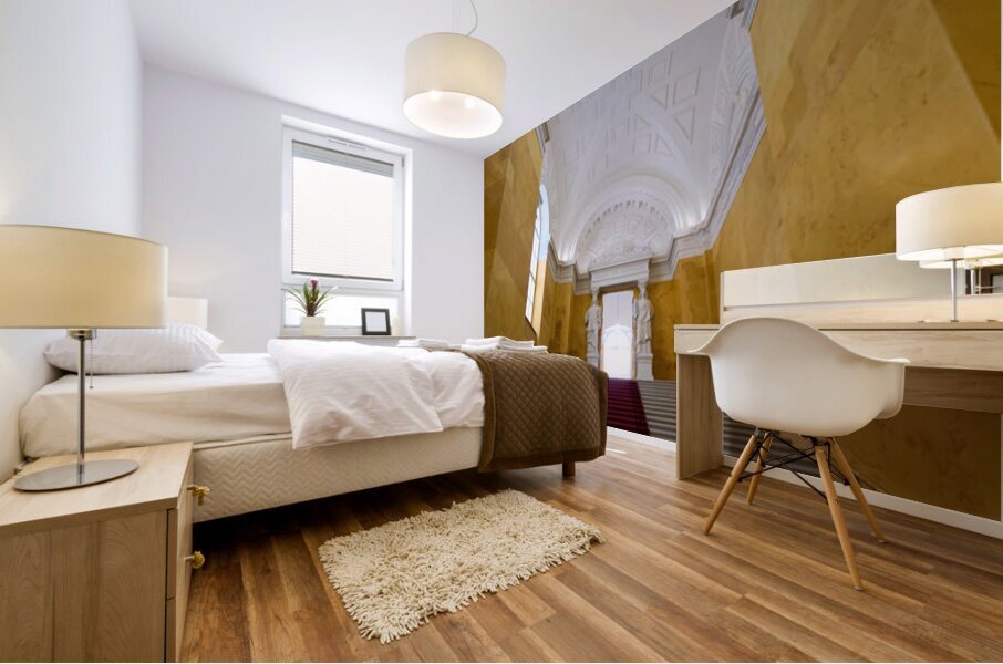 Steps in Residenz Palace in Munich with yellow walls and statues Mural print