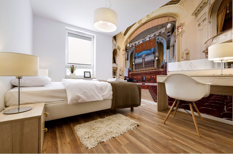 Grand concert hall with organ and empty seats. Mural print