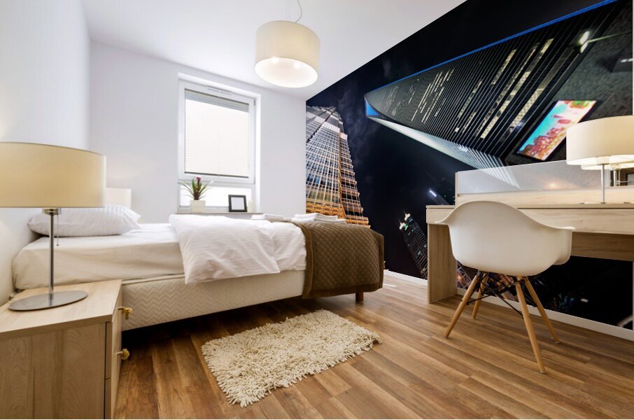 City skyline with skyscrapers shining bright in Shanghai at nigh Mural print