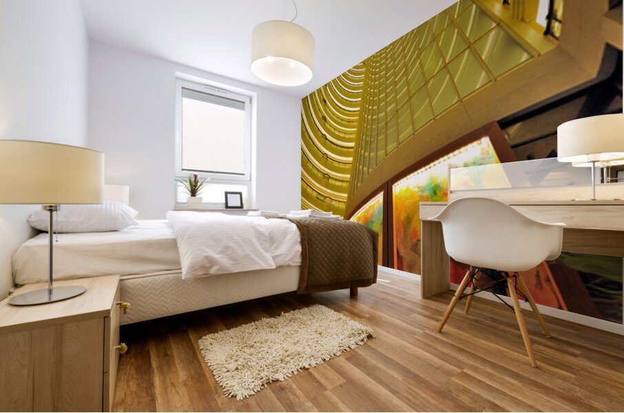 Grand hotel atrium with spiral design and sushi bar in Shanghai Mural print