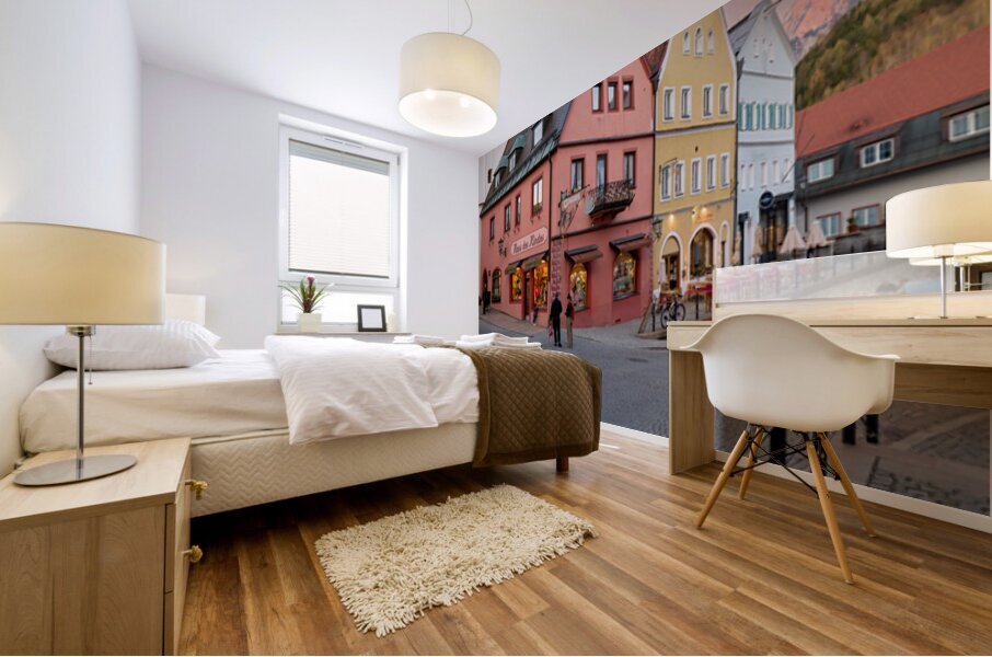 Streets of Fussen on the Romantic Road at dusk Mural print