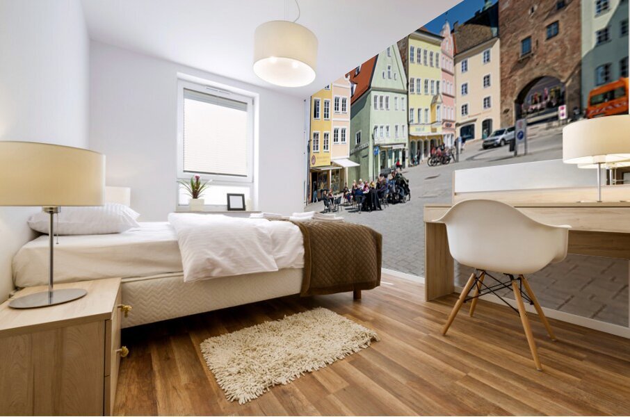 People enjoy meals in Hauptplatz square in Landsberg am Lech Ger Mural print