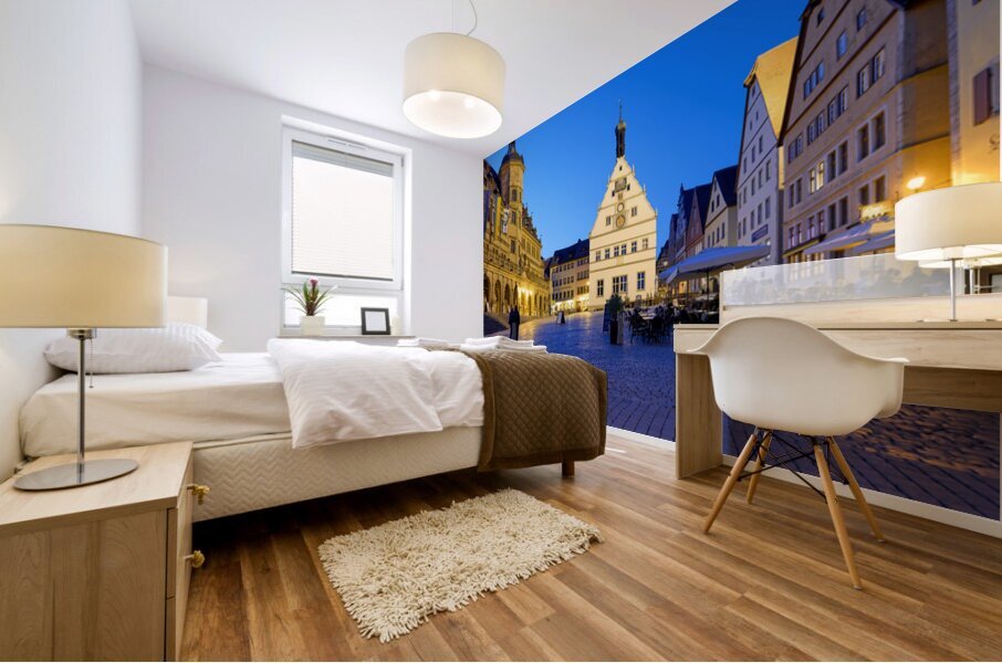 Market square at sunset in Rothenburg ob der Tauber Germany Mural print