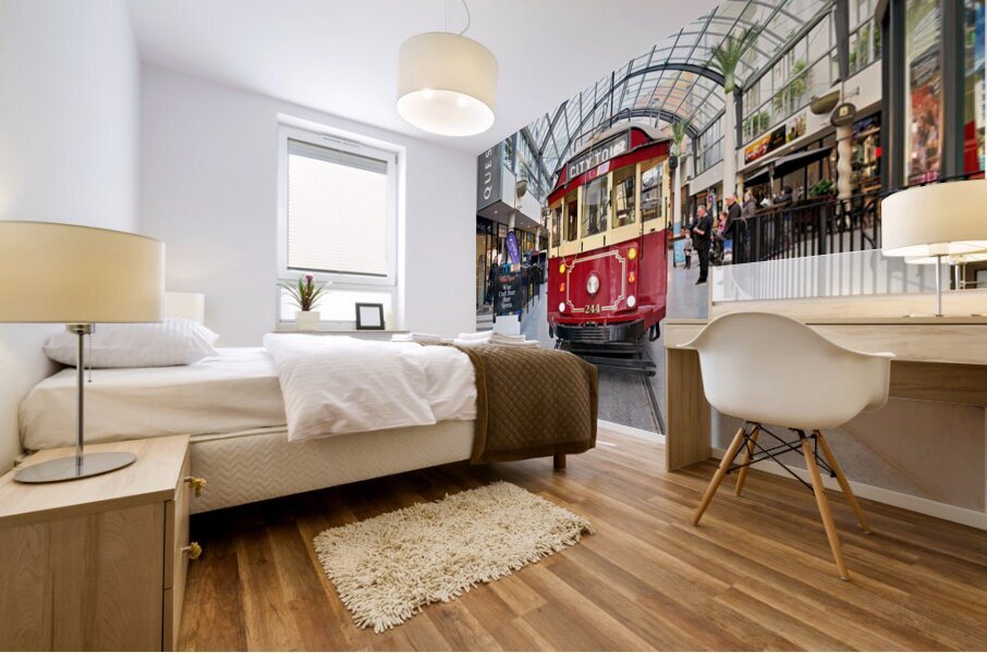 Sightseeing tram in Christchurch New Zealand for city tour Mural print