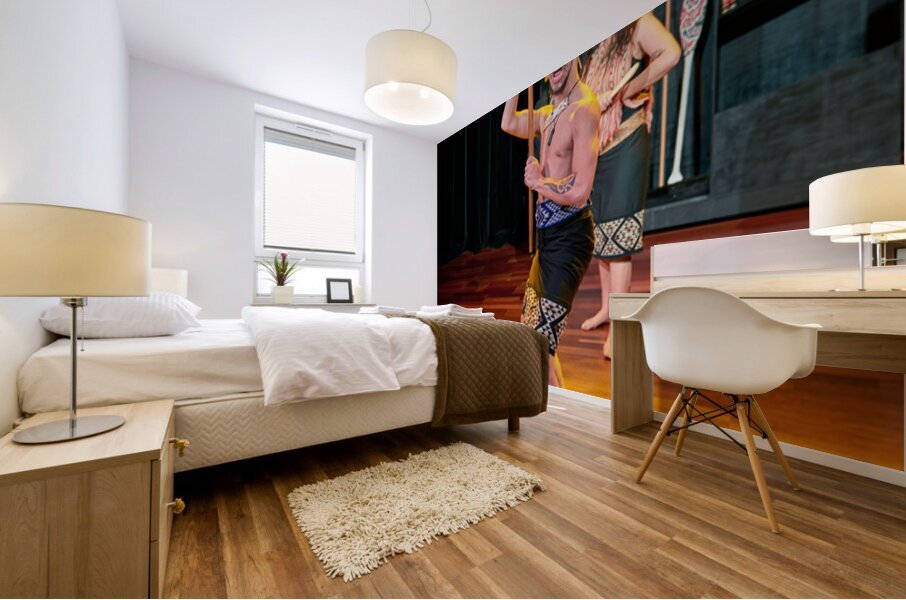 Two performers present a Maori haka dance in Auckland Mural print