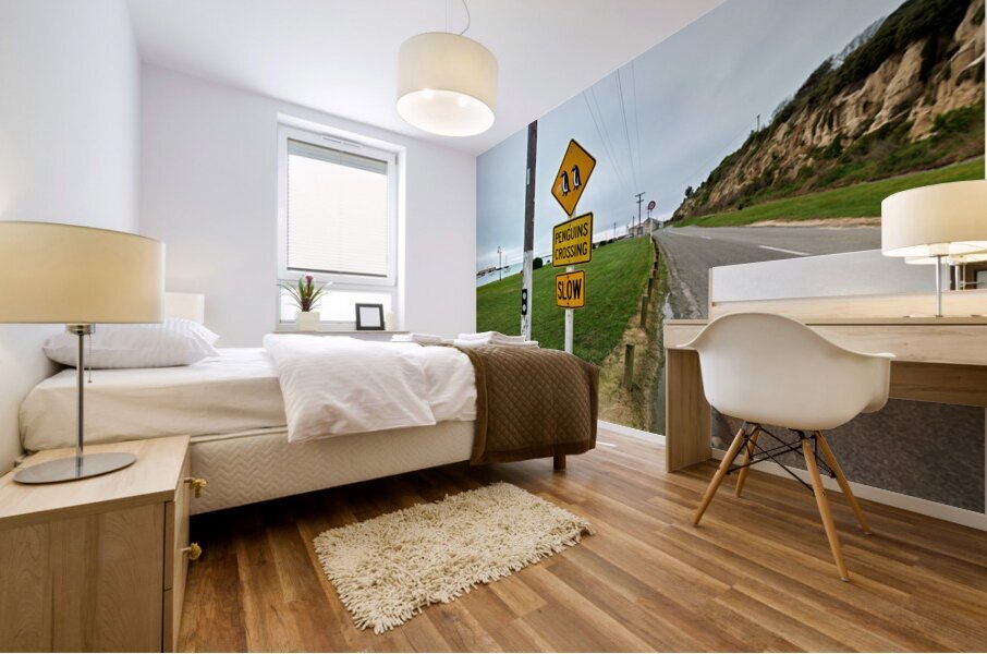 Penguin crossing sign alerts wildlife in Oamaru NZ Mural print