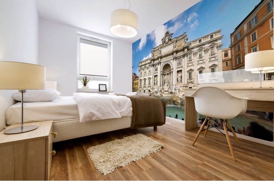 Crowd of tourists visiting Trevi fountain in Rome Italy Mural print