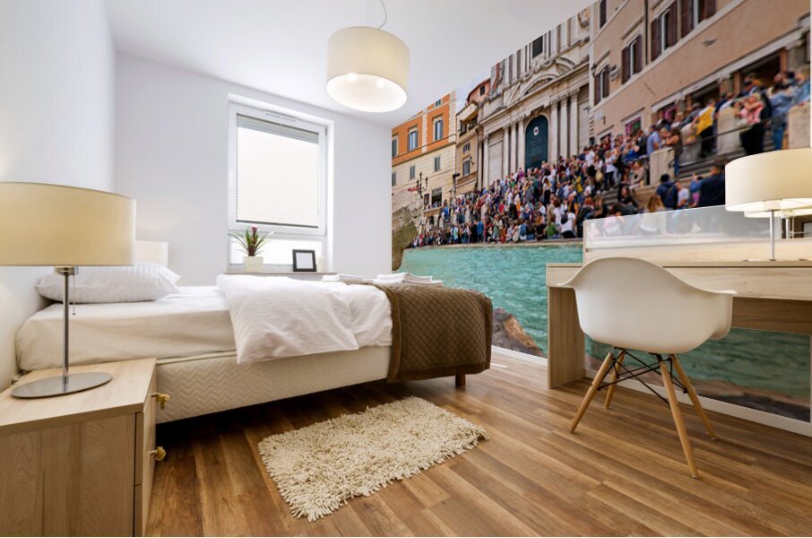 Crowd enjoys the lively atmosphere at Trevi Fountain in Rome Mural print