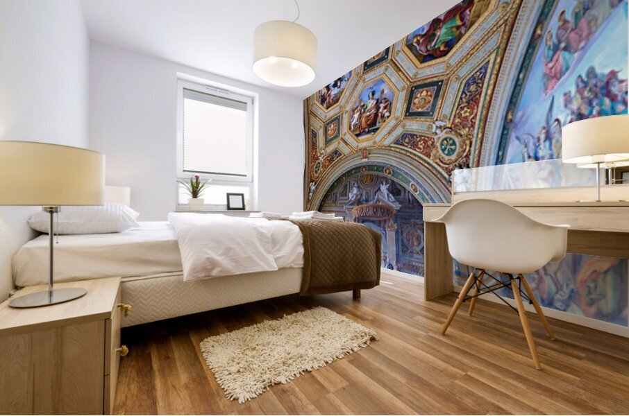 Exploring frescoes in the Raphael rooms at Vatican Museums Mural print