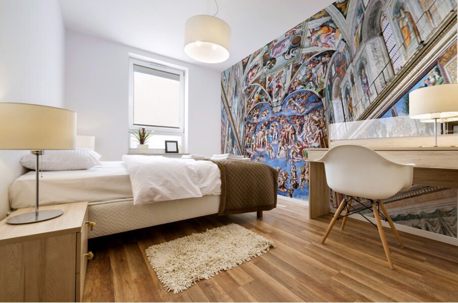 Visitors observe Michelangelos Last Judgement in the Sistine Ch Mural print