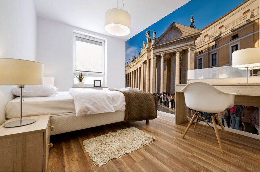 Tourists waiting in line to enter Saint Peters Basilica in Rome Mural print