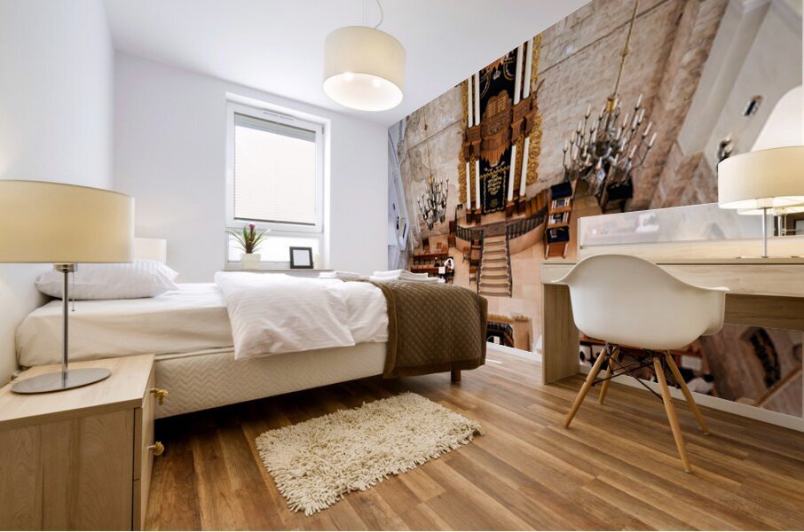 Visit to Hurva Synagogue in Jerusalem with people praying and st Mural print