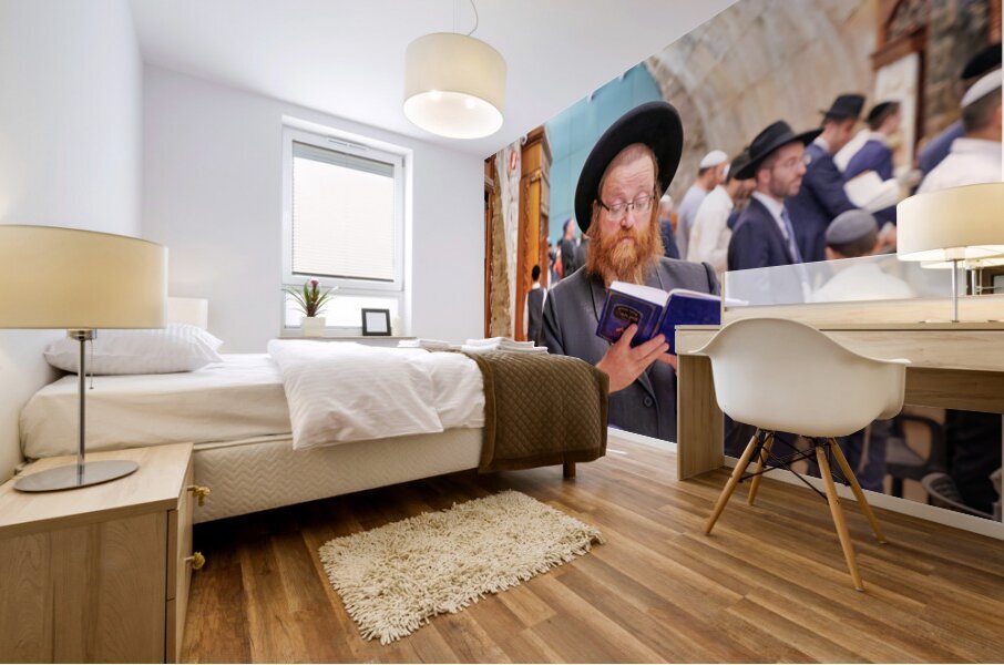 Orthodox Jews pray at the Western Wall in Jerusalem Mural print