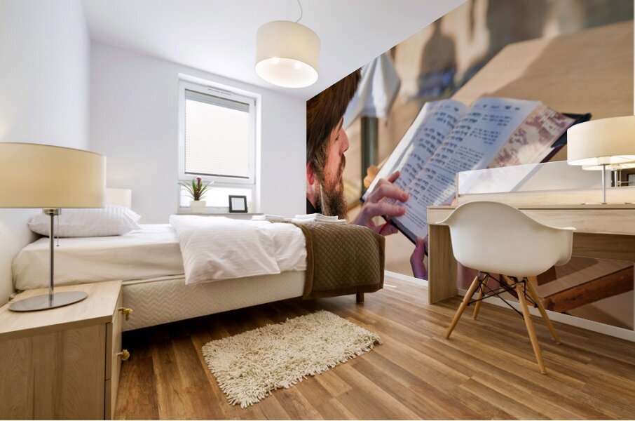 Prayer at the wailing wall in jerusalem by orthodox jews Mural print