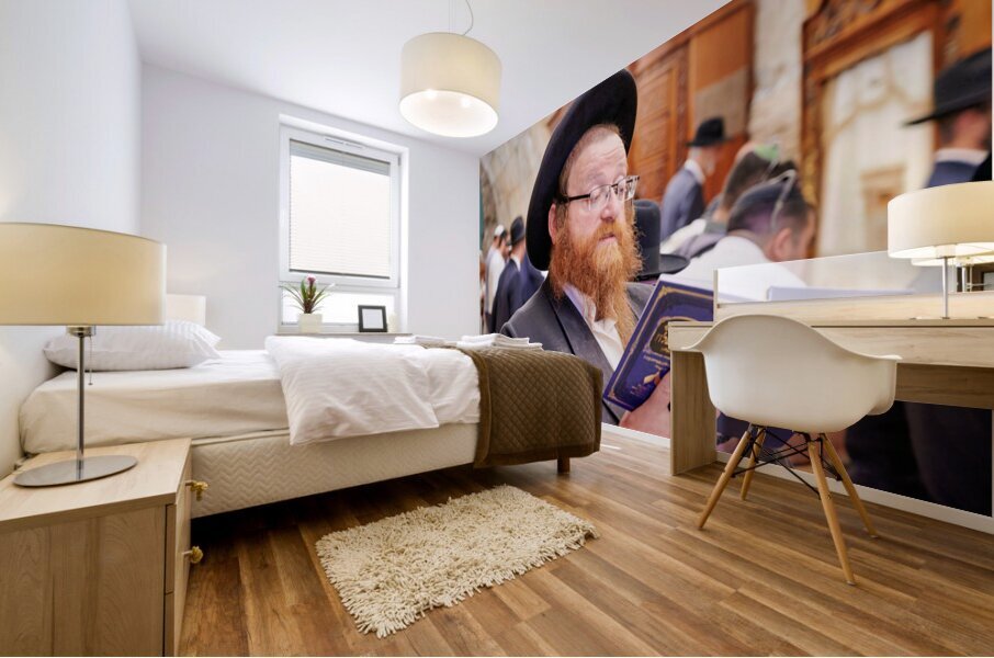 Orthodox Jews engaged in prayer at the Wailing Wall in Jerusalem Mural print