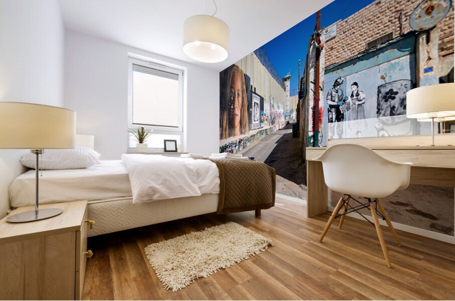 West Bank separation wall in Bethlehem shows murals and artwork Mural print