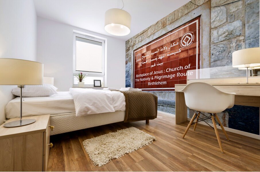 A sign marks the Church of the Nativity in Bethlehem Israel Mural print