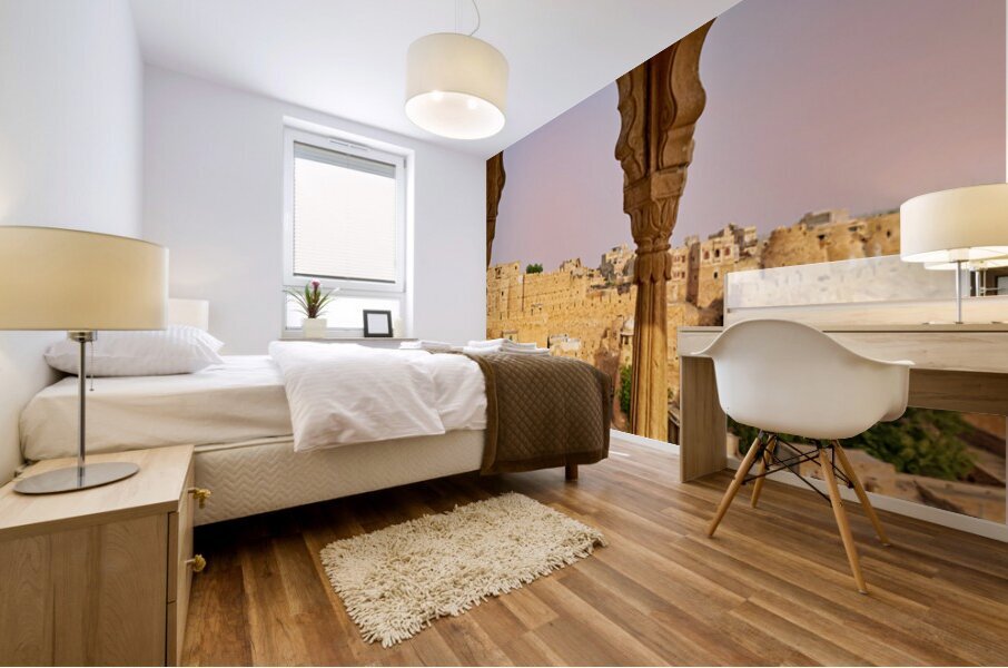 Walls of Jaisalmer glow at sunset in Rajasthan India Mural print