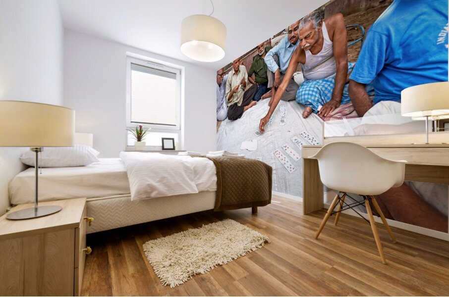 Men playing cards on the street in Bikaner Rajasthan during the Mural print