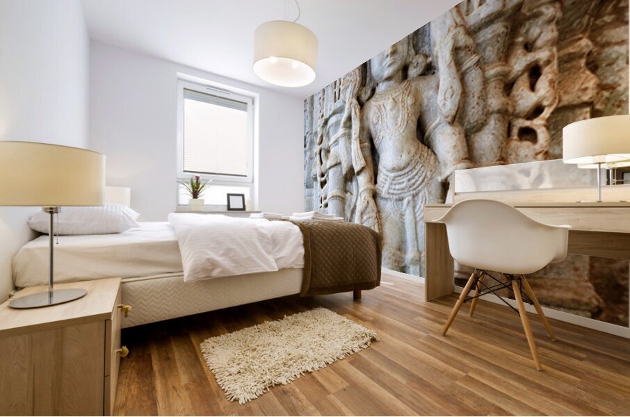 Carved statue inside Jain temples in Ranakpur Rajasthan Mural print