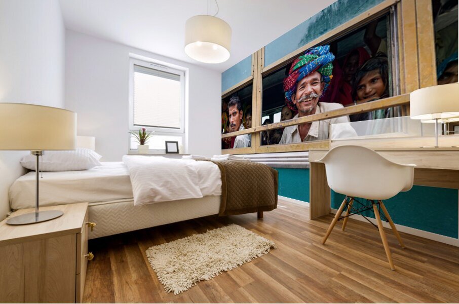 Passengers travel on bus in Udaipur Rajasthan India Mural print