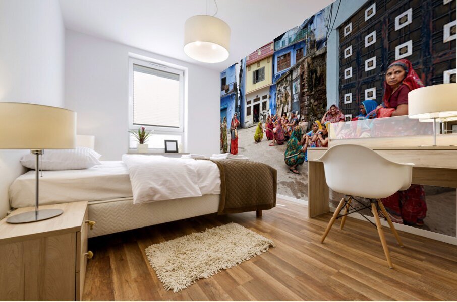 Women gather in Bundi Rajasthan during a community outing Mural print