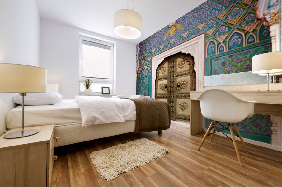 Detail of the main entrance door at City Palace in Jaipur Rajas Mural print