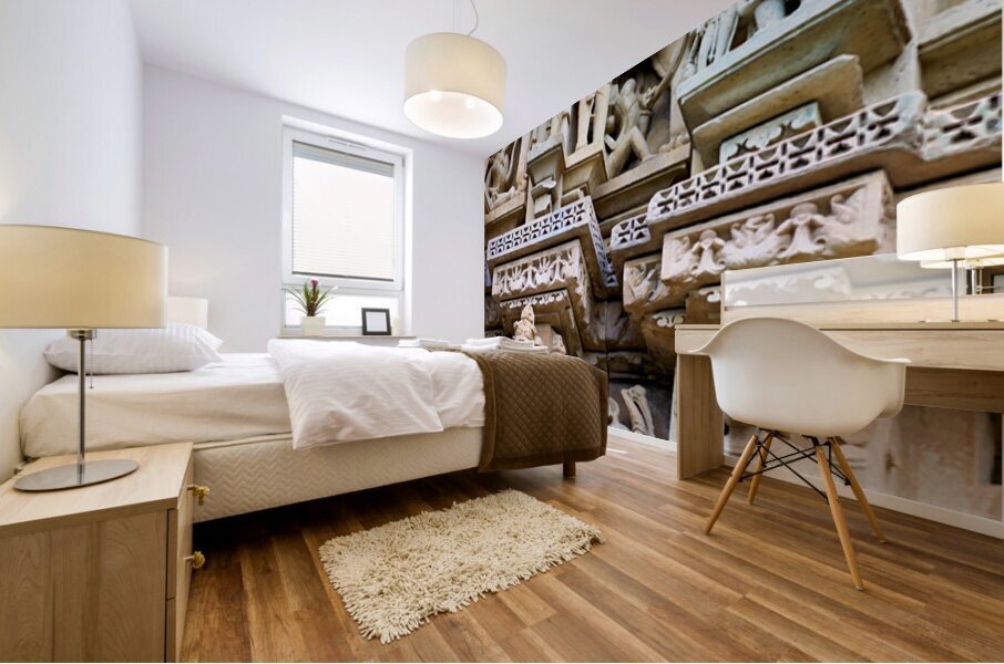 Hindu temples of Khajuraho in Madhya Pradesh show intricate carv Mural print