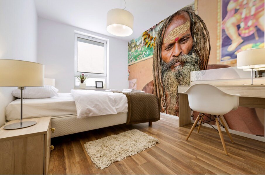 Sadhu in Varanasi Uttar Pradesh with long hair and beard Mural print