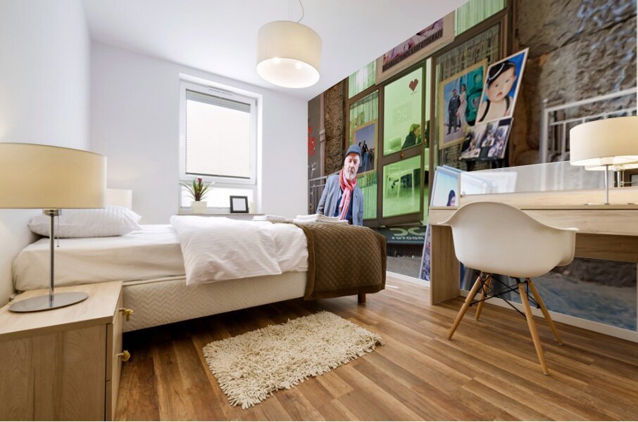 Domenico Caso stands in front of his workshop in Naples Campania Mural print