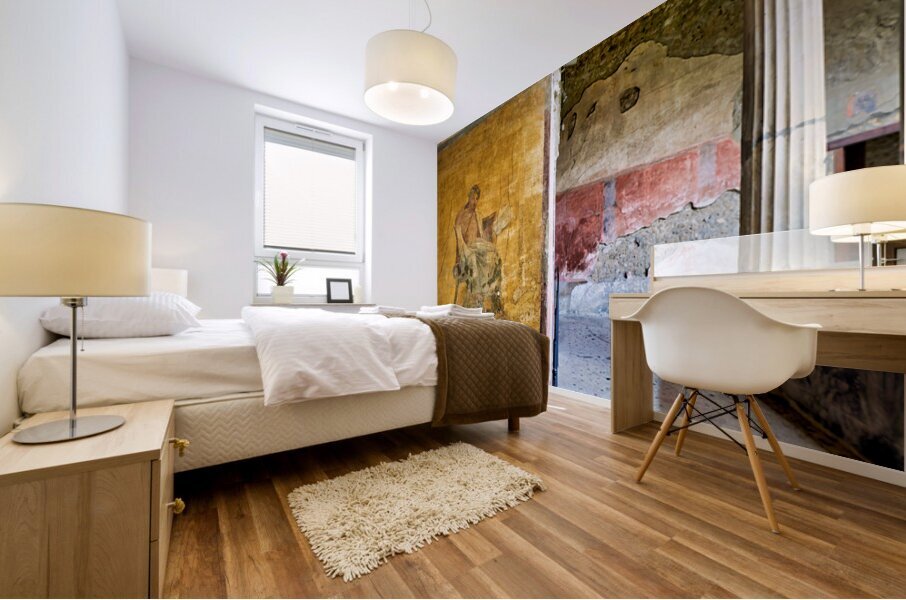 Exploring ancient wall painting in Pompeii archaeological site Mural print