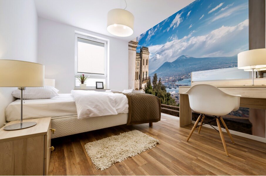 View of gulf of naples and mount vesuvius from historic location Mural print