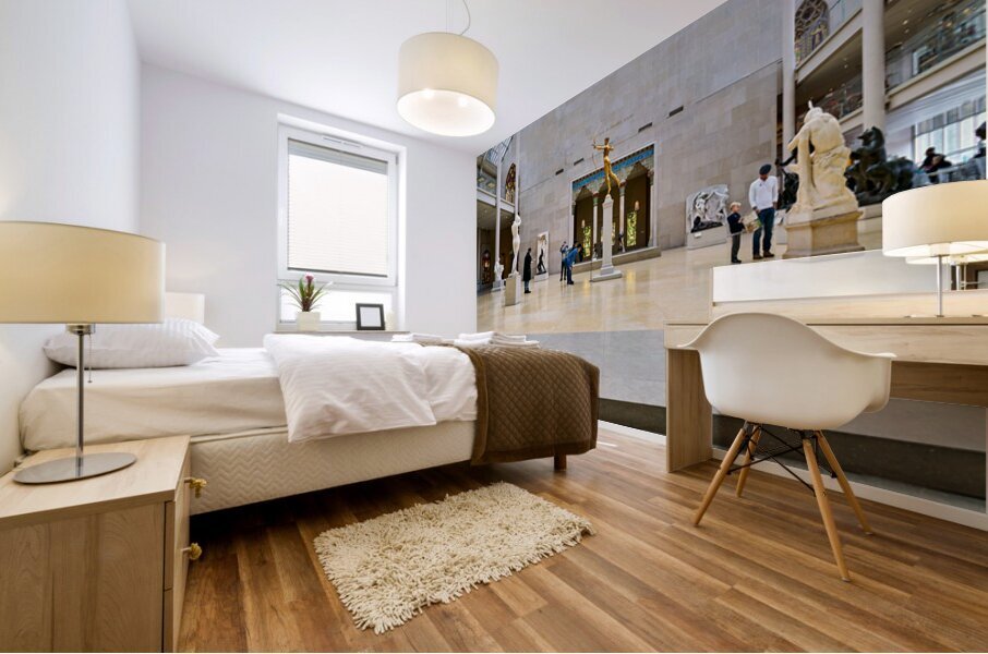 Visitors explore Engelhard Court at the Met in Manhattan Mural print