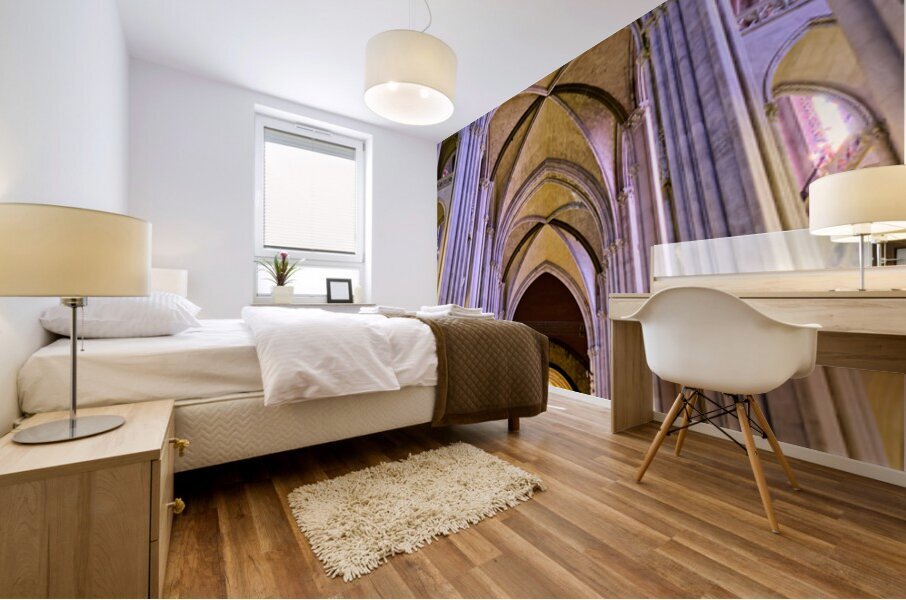 Manhattan cathedral interior showing arches and altar area Mural print