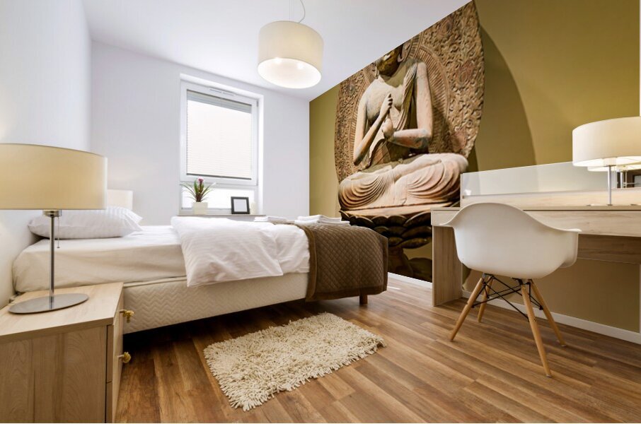 Sculpture of buddha in asian art gallery in metropolitan museum  Mural print