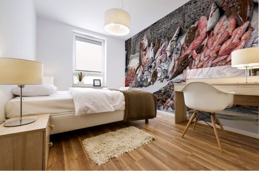 Fresh seafood display at Piscaria market in Catania Sicily Mural print