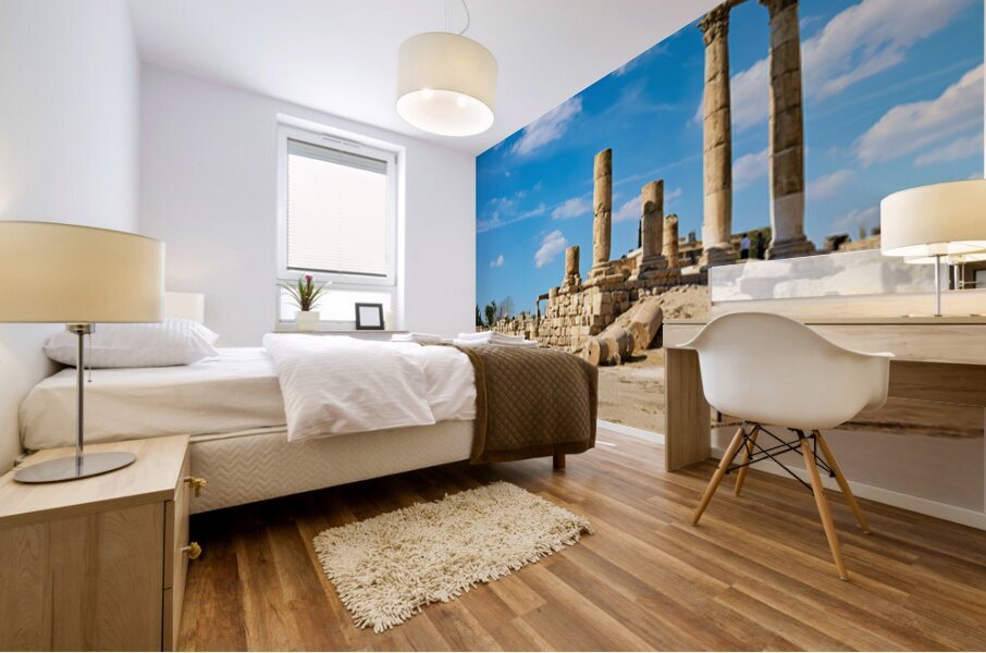 Ruins of the Citadel in Amman with pillars and cloudy sky Mural print