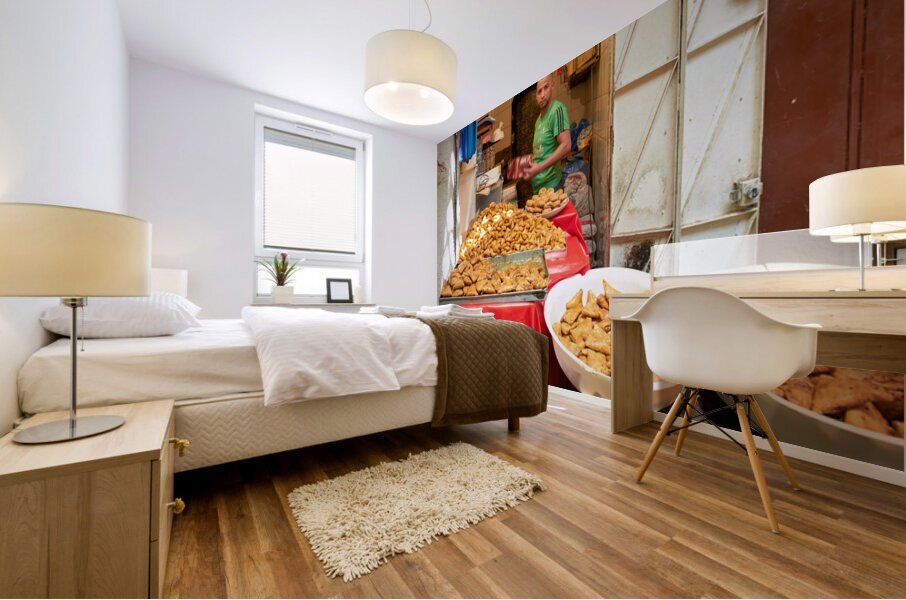 Fried sweets stall in the old town of Fez Morocco selling treat Mural print