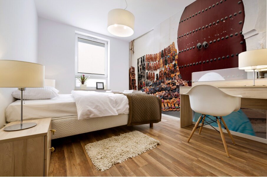 Moroccan slippers for sale in the Medina of Fez Mural print