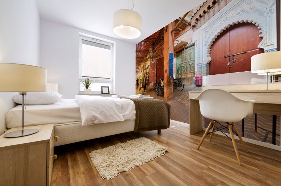 Exploring the souk in Marrakesh Morocco during daytime hours Mural print