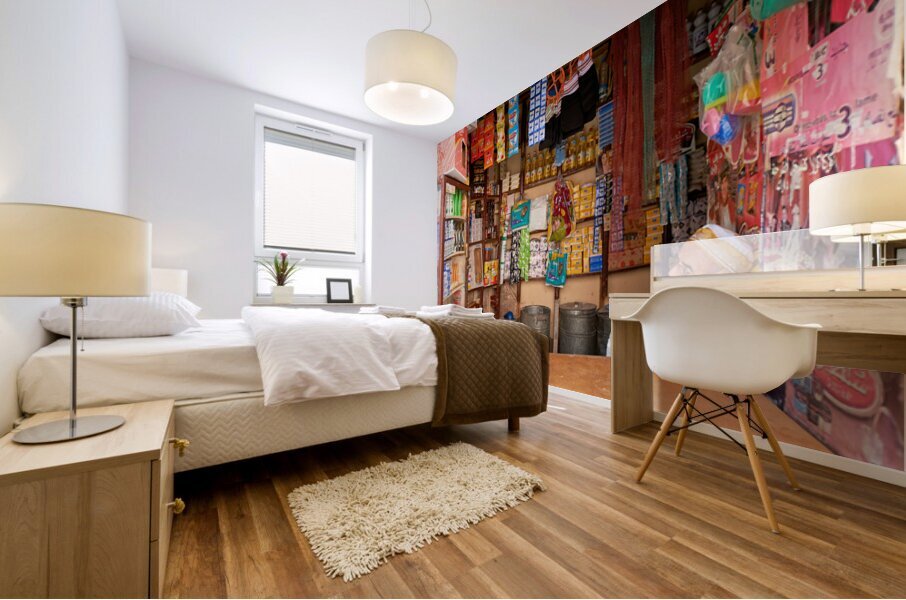 Grocer sleeping in shop in Marrakesh during afternoon hours Mural print