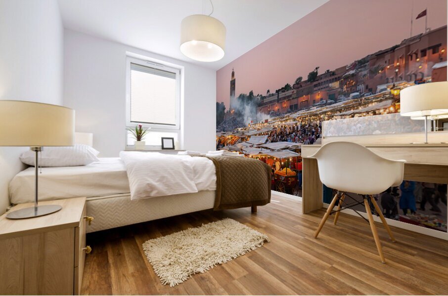 Sunset at Djema el Fna square in Marrakesh Morocco Mural print