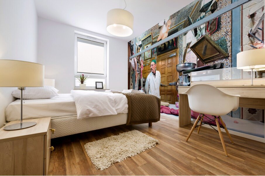 Butcher sells camel meat in the souk of Meknes Morocco Mural print