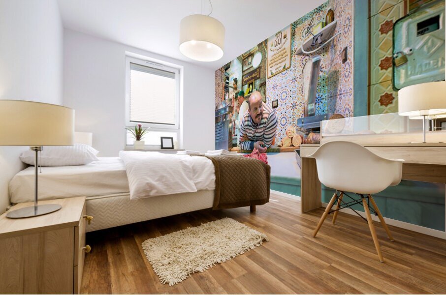 Meknes butcher in the souk selling fresh meat and sausages Mural print