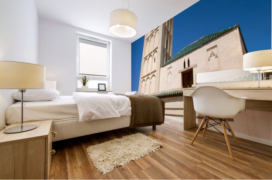 Visit Meknes mosque in Morocco with a tall tower and clear sky Mural print