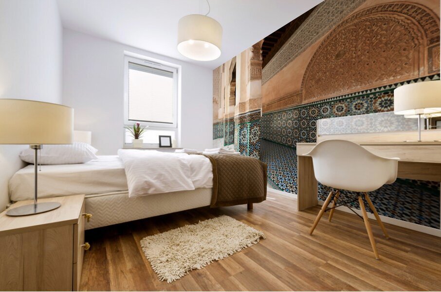 Discovering the architecture of Madrasa Ben Youssef in Marrakesh Mural print