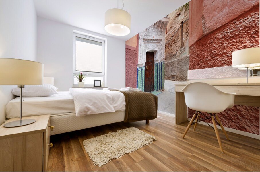 Narrow alleys in Marrakeshs Medina show traditional architectur Mural print