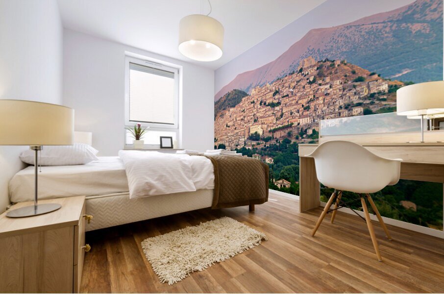 Panorama of Morano Calabro town at sunrise in Calabria Italy Mural print