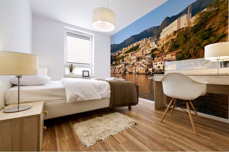 Sunrise over scilla in chianalea calabria italy Mural print