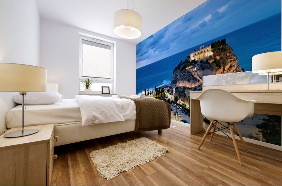 Santa Maria dellIsola Monastery in Tropea Calabria during dusk Mural print